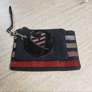 NWOT 4–set of Victoria’s Secret make-up bag set and lanyard w/clip & sequins